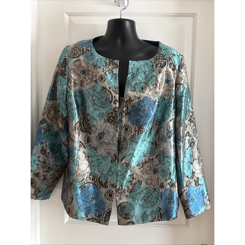 Doncaster Ladies Floral Design‎ Eye/hook Jacket Size 18 W Silk Feel Lined